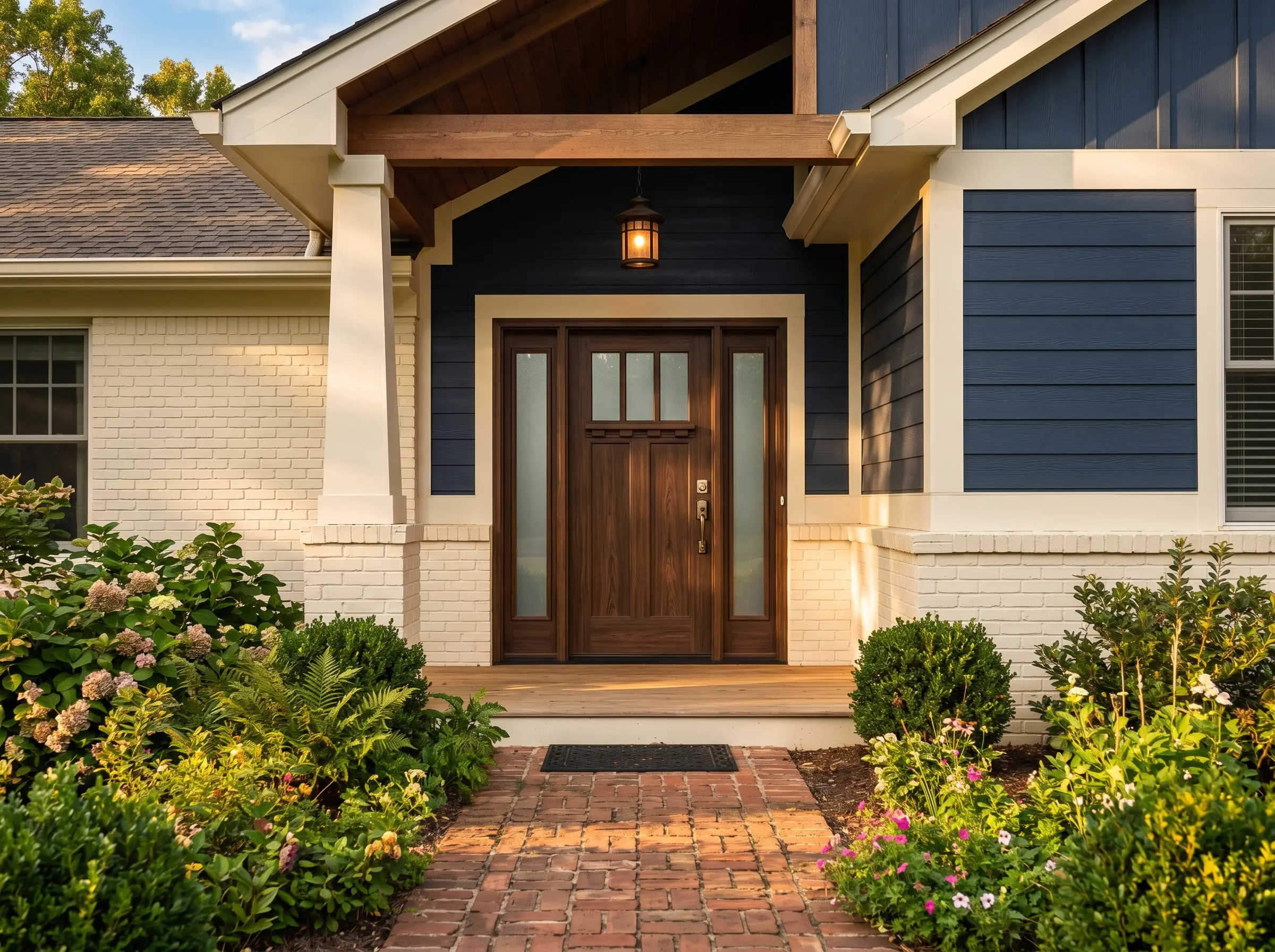 Front entry door installation, exterior view