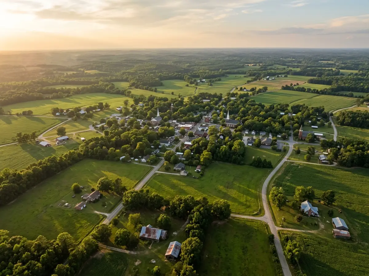Aerial view of eastern Franklin and Nash County, North Carolina, late afternoon